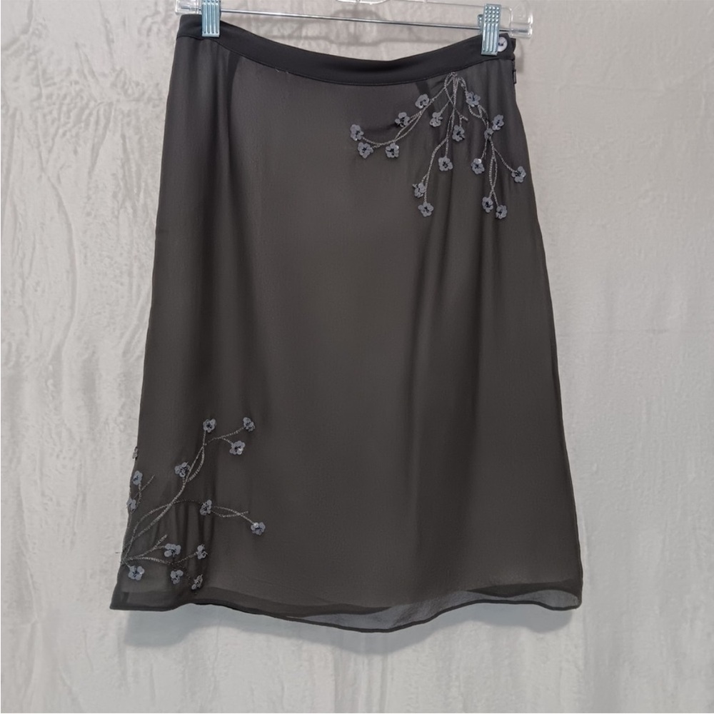 Vintage August Silk Black silkSkirt with Floral Beading. 90’s, Y2K whimsy goth.